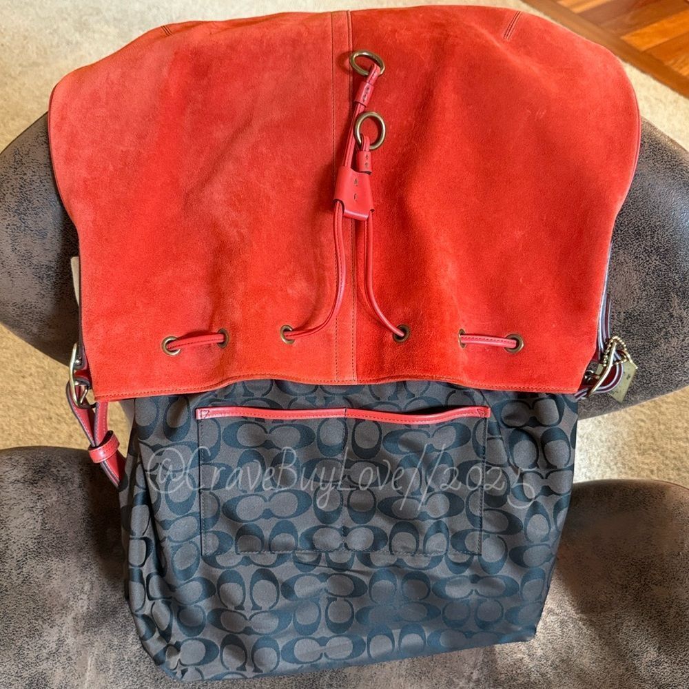 SOLD  DRAWSTRING VERMILLION SUEDE LEATHER BRASS HANGTAG EVC RARE - Picture 17 of 17